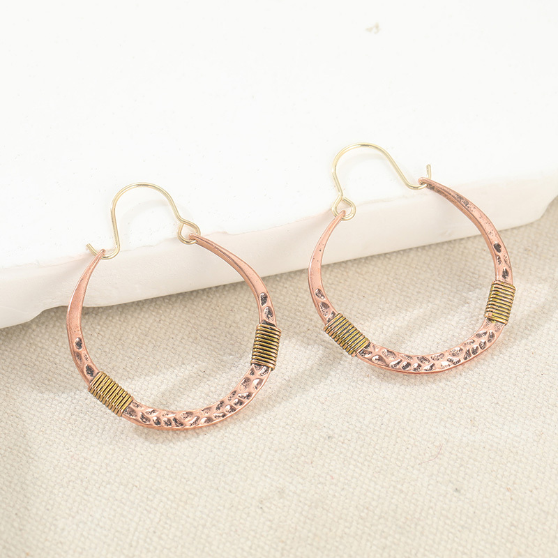 Vintage Copper Large Hoop Earrings, Hammered Design